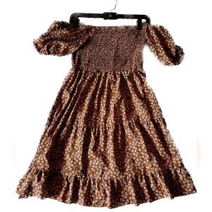 Flowy Light Brown Floral Off The Shoulder Dress